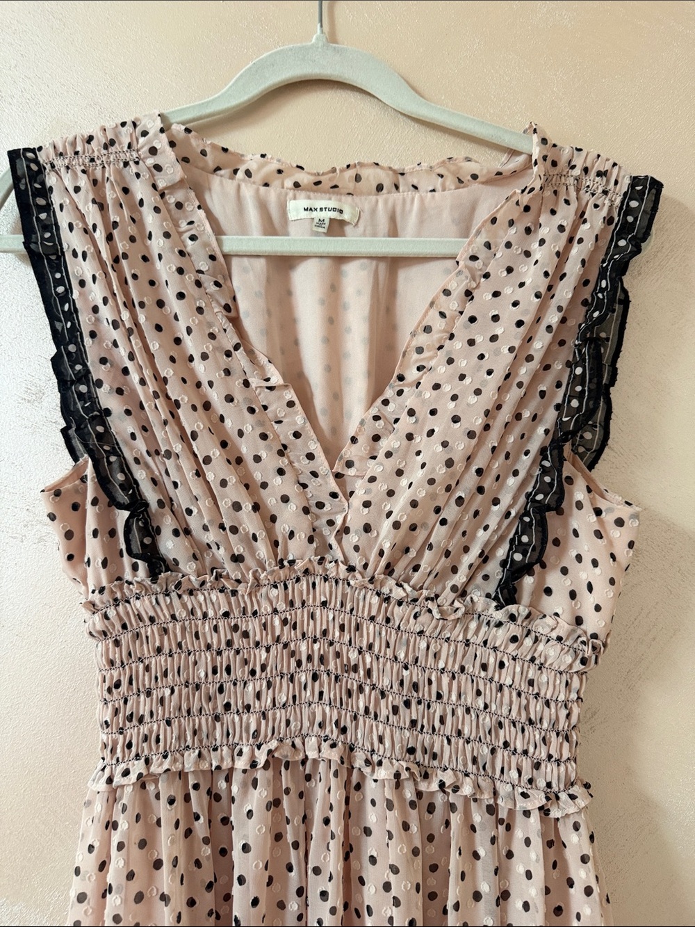 Max Studio Blush Polka Dot Maxi Dress with Black Trim - Picture 3 of 7